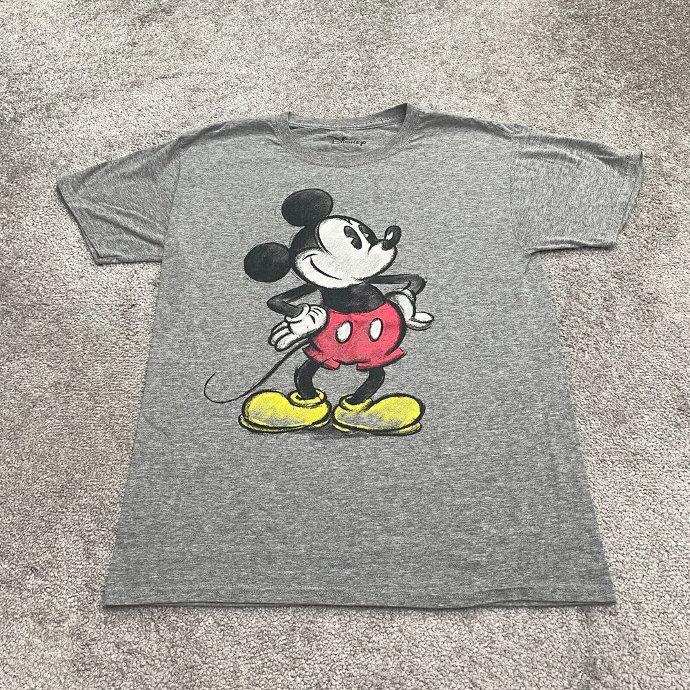 Disney Mickey Mouse Graphic T-Shirt Womens Medium Gray Short Sleeve Crew Tee